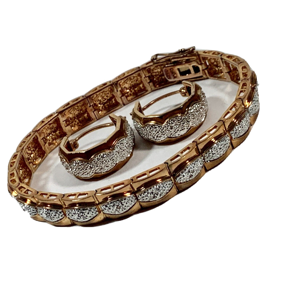Technibond Diamond Accent and Sterling With Gold Wash Bracelet And Earrings Set